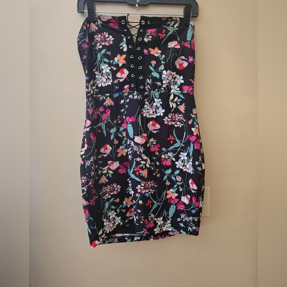 By the Way Black and Pink Strapless Bodycon Dress - Picture 1 of 5